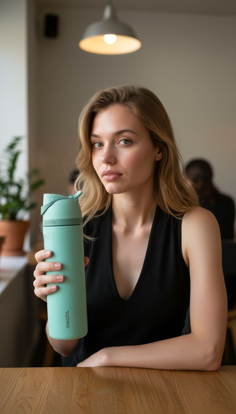 UGC lifestyle : gros plan avec une gourde, lumière chaleureuse