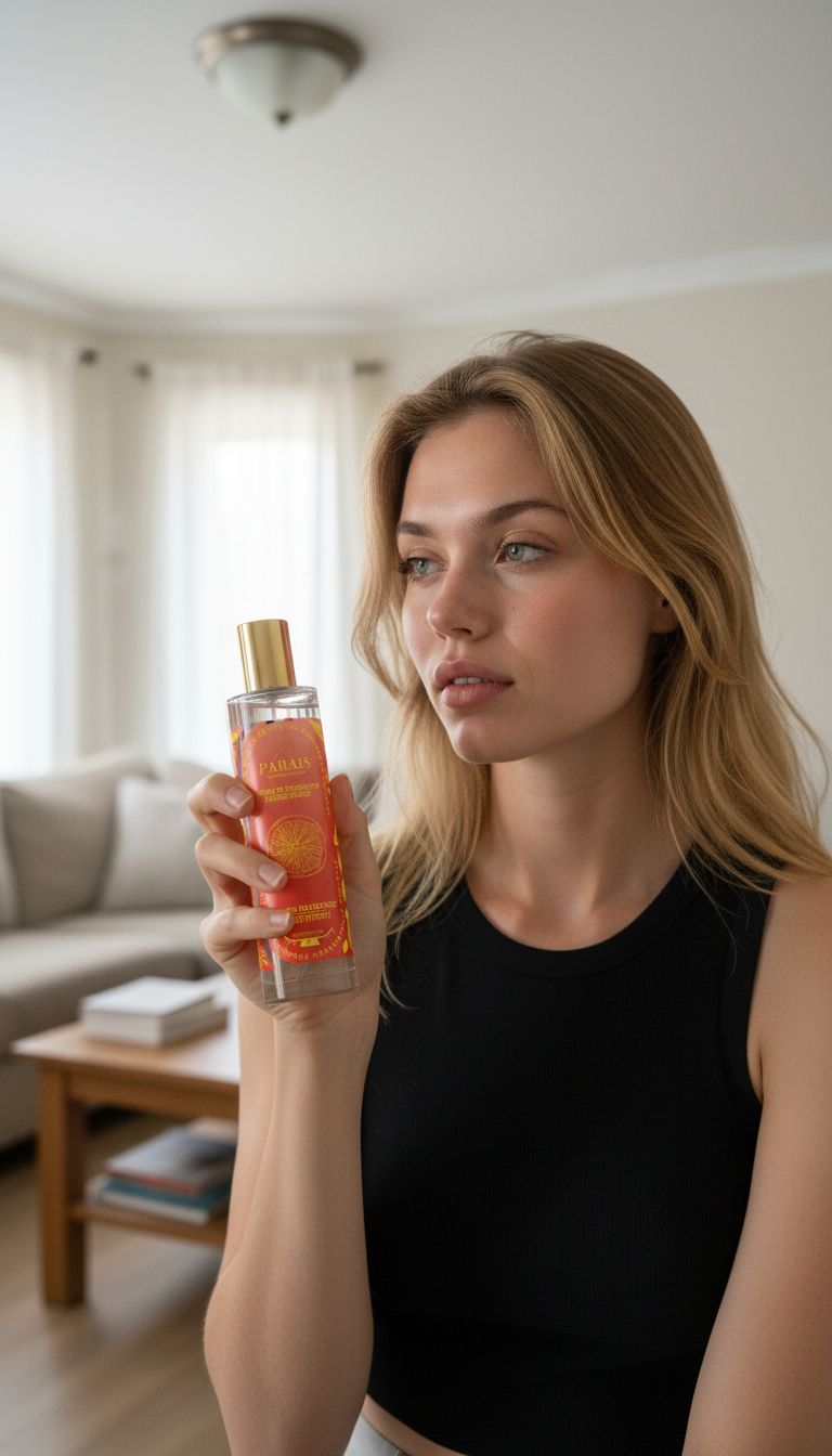 UGC beauté : portrait salon avec un flacon de parfum